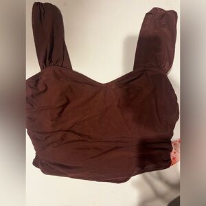 Shein Women’s Size L Solid Ruched Wide Straps Shoulder Tank Top in brown 🤎